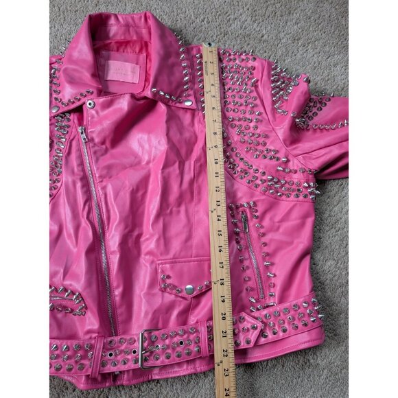 Azalea Wang Moto Jacket Barbie Pink Womens 2X Silver Studded Faux Leather SOFI-X - Picture 8 of 12